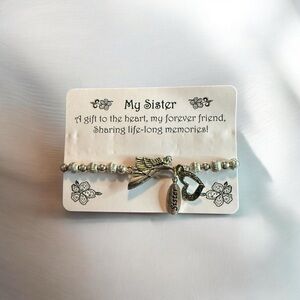 My Sister Silver Beaded Charm Bracelet